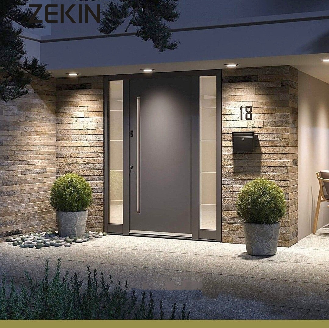 ZEKIN Outdoor Back Painted Glass Anti-theft Exterior Security Aluminum Cast Pivot Door Sound Insulation Front Entry Main Doors