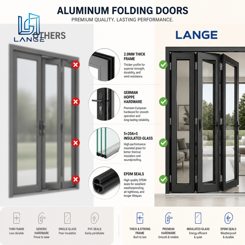 Modern Thermal Break Aluminum Folding Door Double Glazed Bi-fold Patio Door for Residential Villa