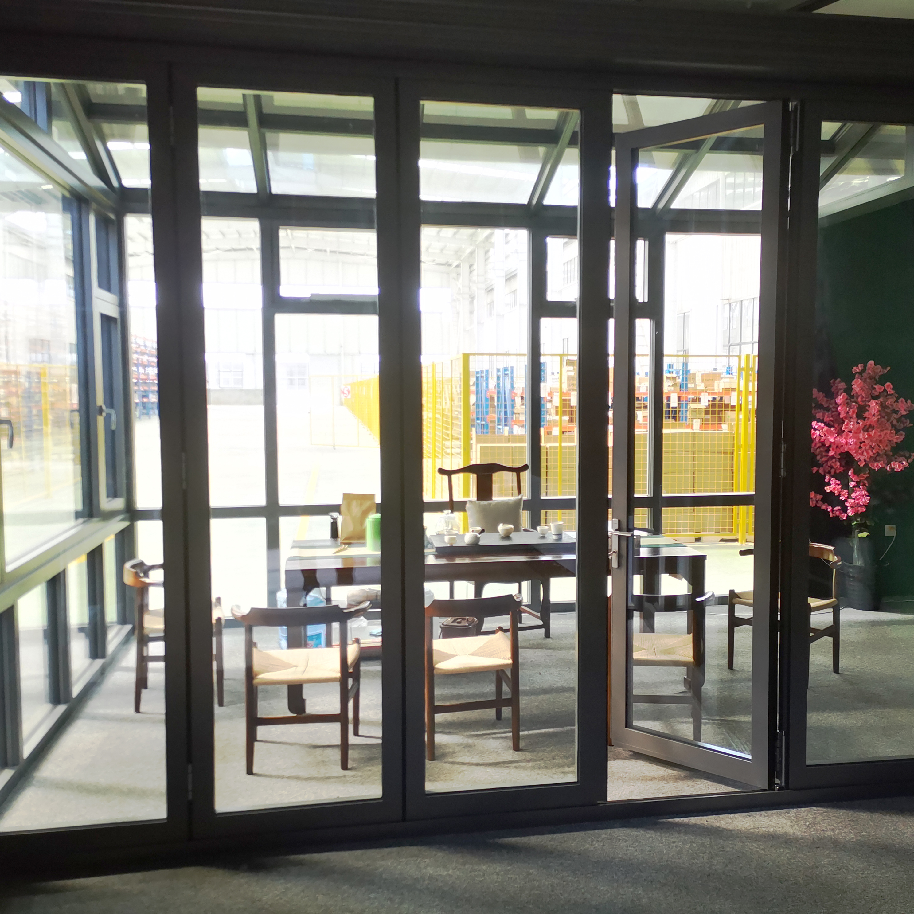 Exterior Front 4 Panel Double Glazed Patio Aluminium Sliding Doors Folding Tri Fold Storm France Bifold Door