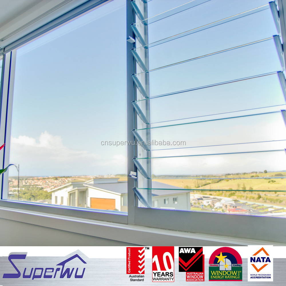 Aluminium Jalousie Windows With Single Tempered Glass With Flyscreen
