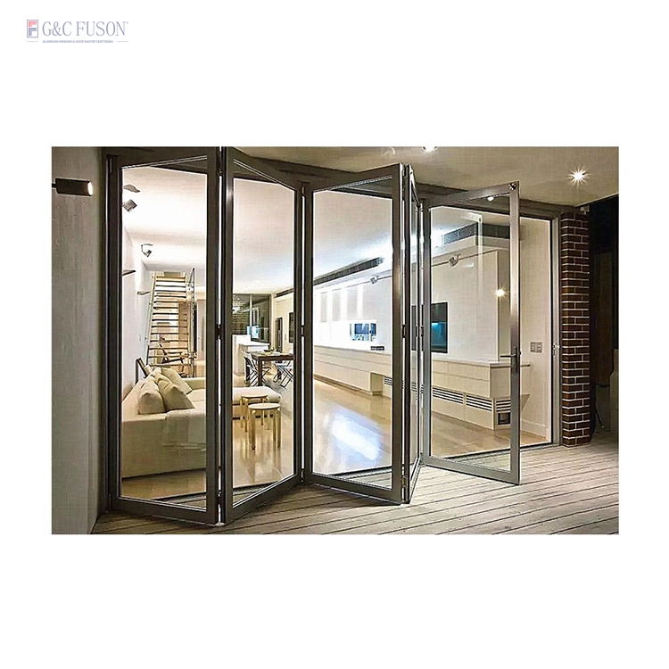 French Style Extruded Aluminum Frame Glass Door Low Price Living Room Folding Door Waterproof Soundproof Foldable Opening Method