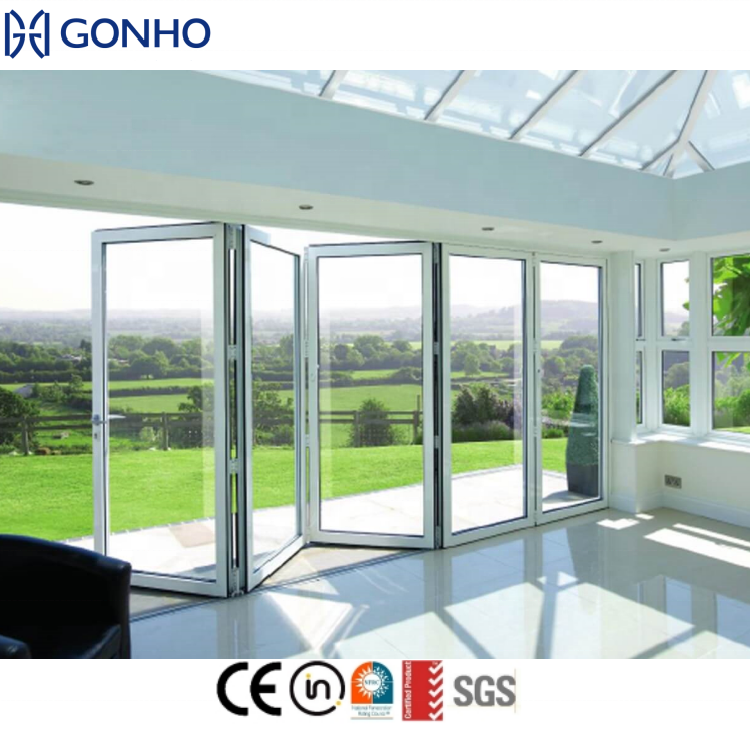 GONHO Aluminium 4 Panel Folded Doors Soundproof Exterior Patio Door Aluminium Bi Fold Balcony Folding Door