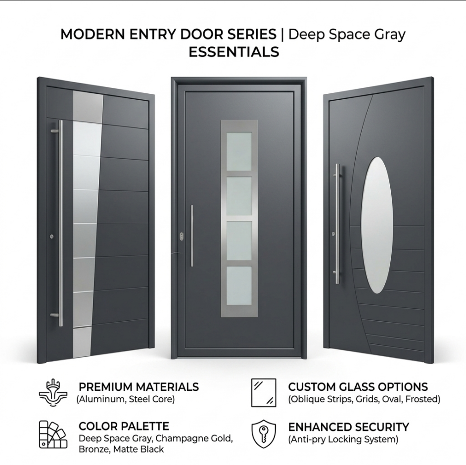 Luxury Smart Entrance Doors Cast Aluminum Metal Single Front Entry Anti Theft Aluminum Alloy Exterior Security Doors