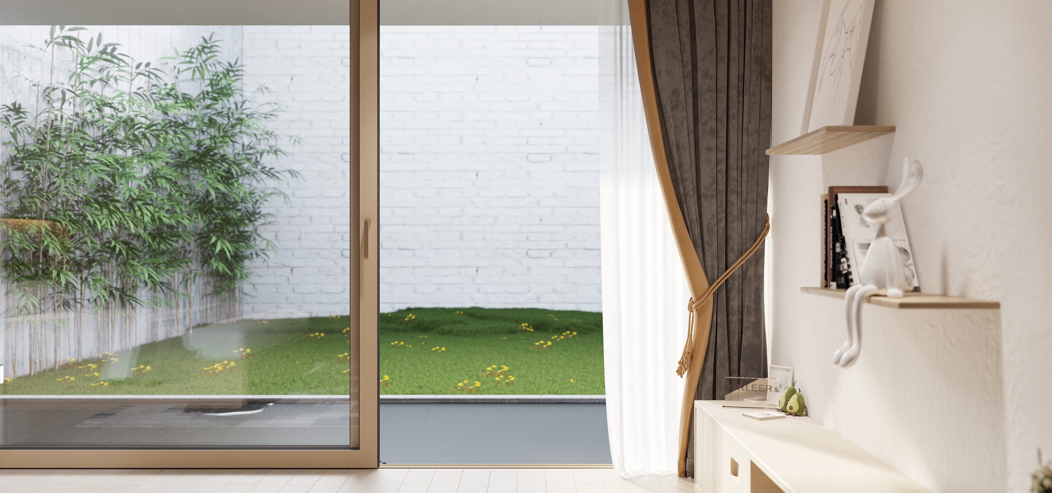 LEAWOD MLT155 Modern Luxury Aluminum Wood Composite Sliding Door Double Tempered Glass Thermal Insulation Customizable Size