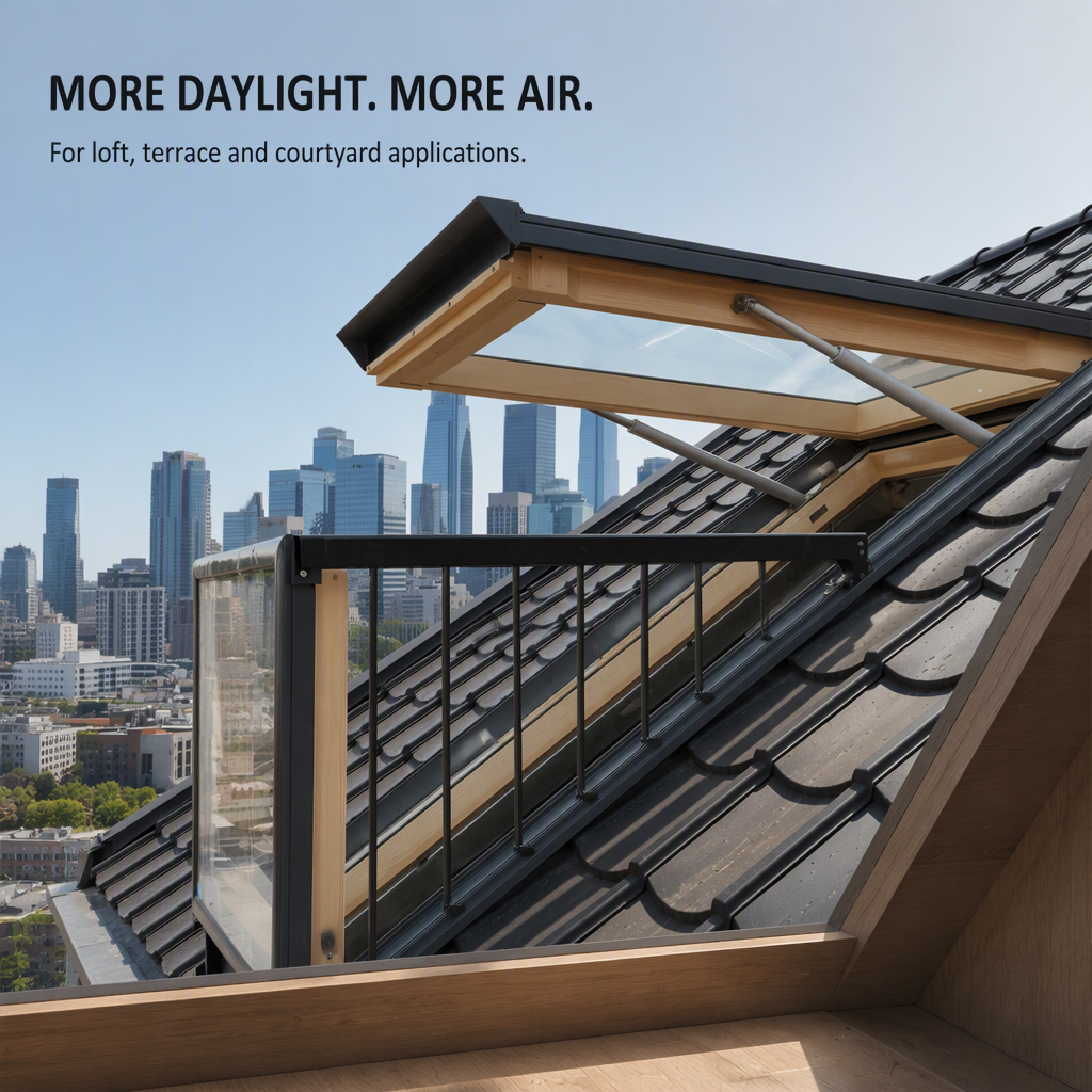 Modern Style Waterproof Aluminum Attic Skylight Roof Window Converts to Balcony Ventilation for Terrace Loft