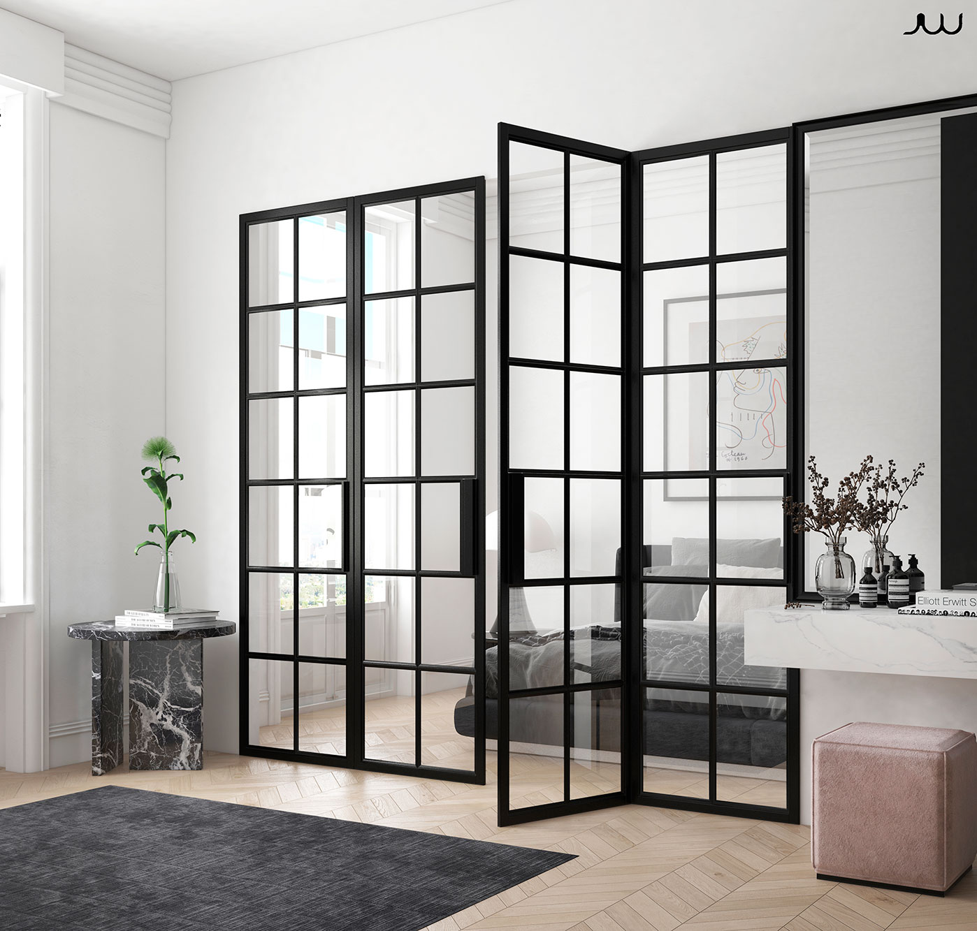 China Supplier Customized Size Metal Framed French Wrought Iron Indoor Walls Divider Aluminium Glass Doors