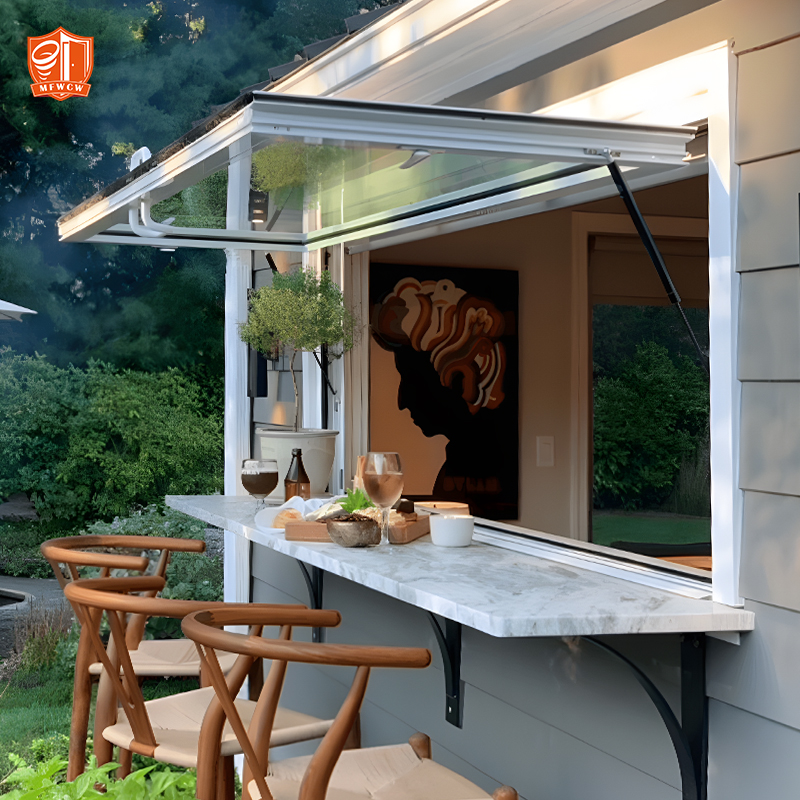 Modern Design Aluminum Frame Swing Louver Magnetic Screen Kitchen Pass Through Window Gas Strut Servery Window