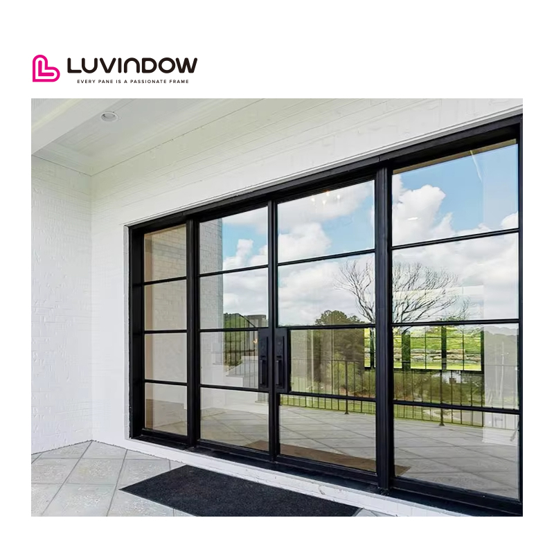 Luvindow Best Seller Aluminum Automatic Exterior Double Glazed Front Door Sectional Design Hot Glass Entry Doors For Residential