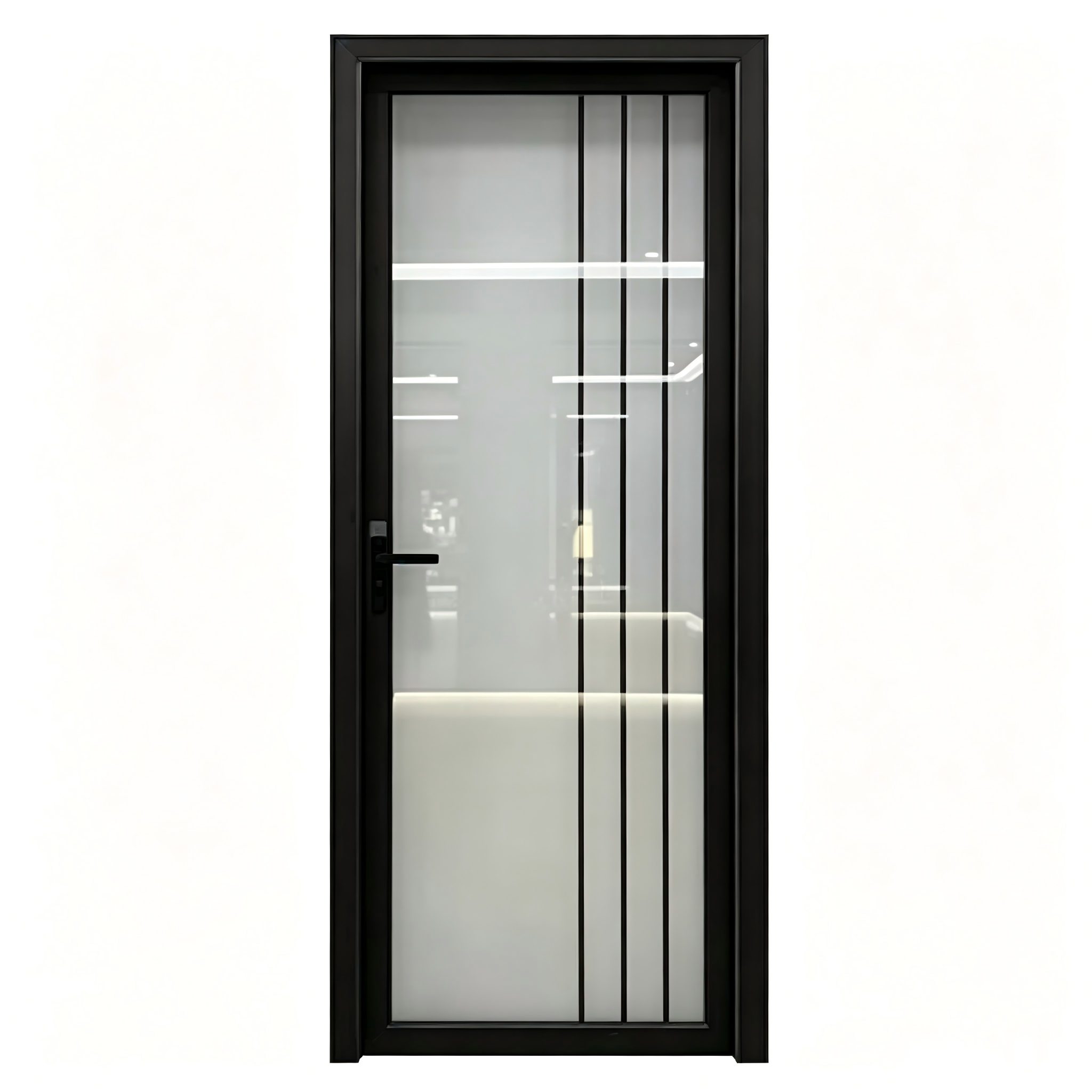 Aluminum Bathroom Door Black Frame Frosted Glass Waterproof Anti Corrosion Dry Wet Separation Hotel Apartment OEM Custom