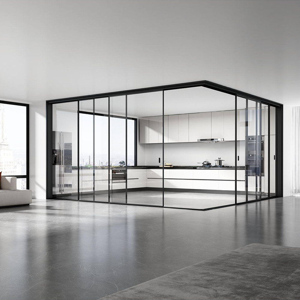 Modern Concealed Frame Aluminum Sliding Door Crittall Style Soundproof Thermal Insulation Double Glazing Tempered Wine Cellar