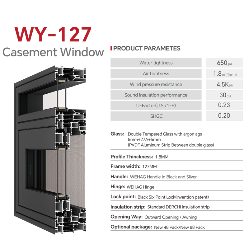 DERCHI NFRC Certified European Style High Security Aluminum Casement Window Tinted Double Glazed For Villa And Apartment