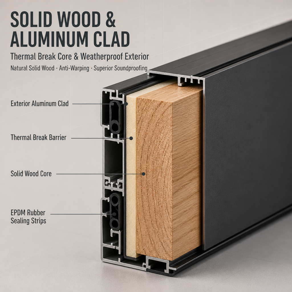 CE Certified Aluminum Clad Wood Pivot Door Solid Core Thermal Break Exterior Entry Door For Modern Villa
