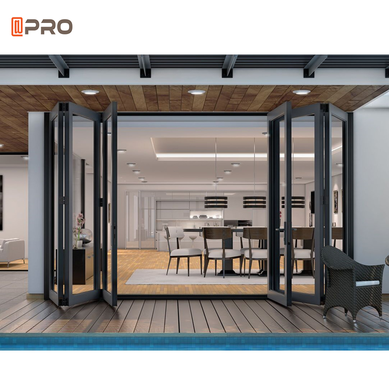 High Quality Outdoor Soundproof Aluminum Door Frame Exterior Bi-Sliding Folding Doors