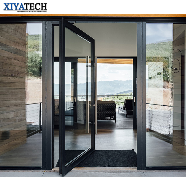 XIYATECH Pivot Door Supplier Entrance Security Exterior Mian Door Aluminium Profile Custom Tempered Glass