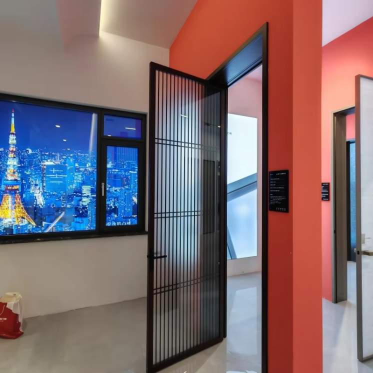 Aluminum Alloy Double-Layer Glass Fiberglass Side Opening Door Ultra-Narrow Minimalist Design Fireproof Soundproof Kitchen