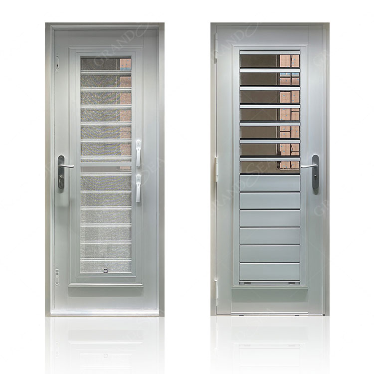 Half Aluminum Half Glass Exterior Hurricane Proof Stained Glass Aluminum Louver Swing Doors for Caribbean Area
