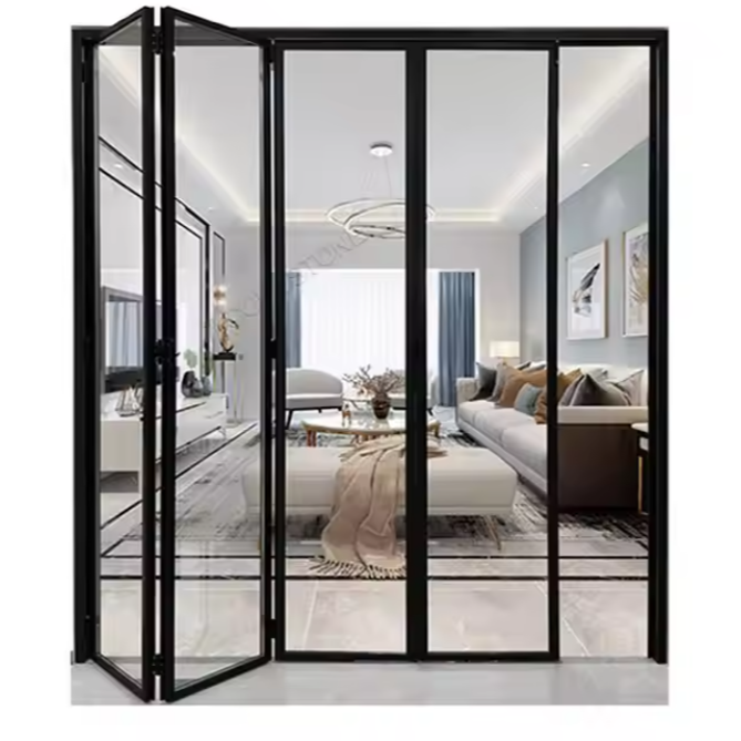 Folding Style Cheap Aluminum Interior Acrylic Folding Door Customize Size Color Accordion Kitchen Livingroom Folding Glass Doors