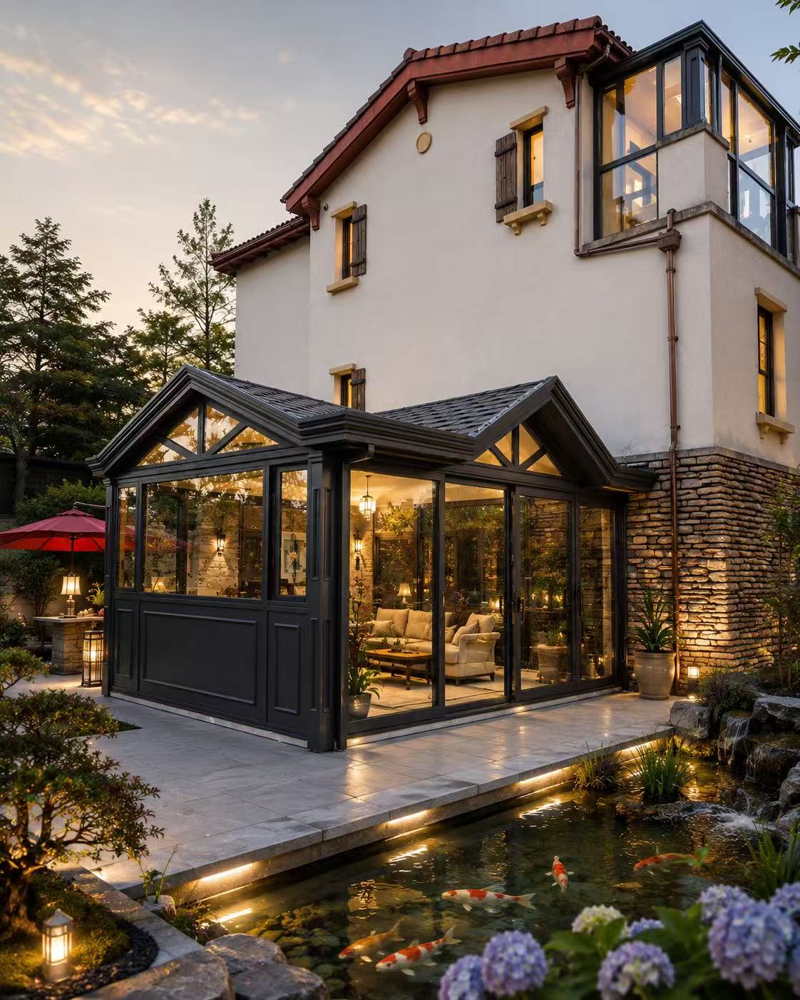 Luxury Modern Garden Sunroom Insulated Roof Custom Aluminum Alloy Frame Sliding Doors Eco-Friendly Design For Hotel Villa Patio