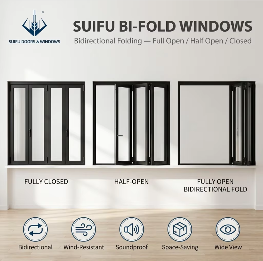 Kitchen Servery Horizontal Folding Window System Space-Saving Seamless Indoor-Outdoor Aluminum Window