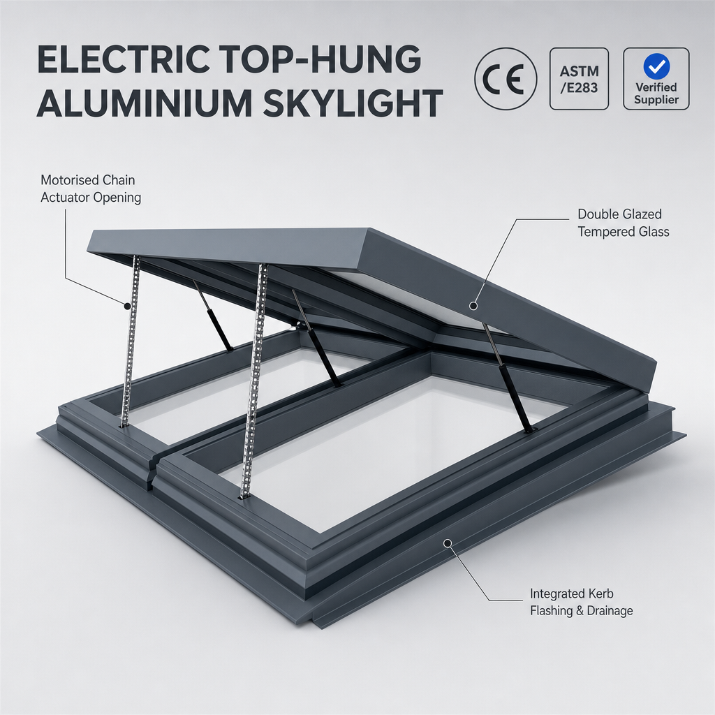 Modern Flat Roof Panoramic Aluminum Skylight Double Glazed Roof Window Energy Efficient Safety Glass Custom Size Frame