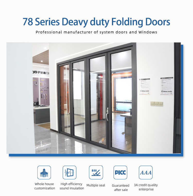 Double Tempered Glass Thermal Break Bi-Fold Door Modern Soundproof Tropical Design Foldable Aluminum Patio Door