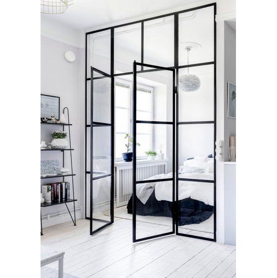 China Supplier Customized Size Metal Framed French Wrought Iron Indoor Walls Divider Aluminium Glass Doors