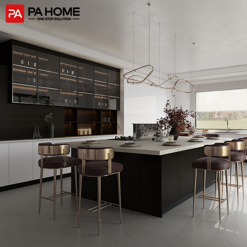 PA Modern Design Black and White Aluminum Glass Cabinet Doors Kitchen Cabinets