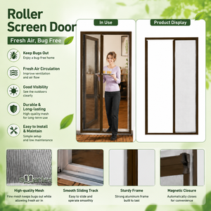 Retractable Pleated Insect Screen Door Fiberglass Mesh