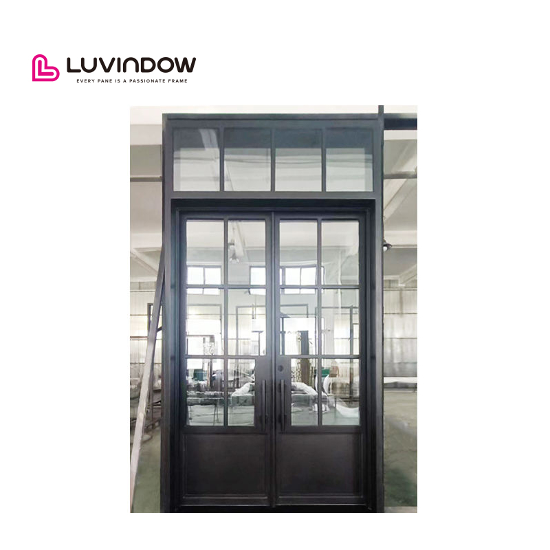Luvindow Manufacturer Modern Double Exterior/interior Grill Iron Door Designs Glass Wrought Aluminum Door