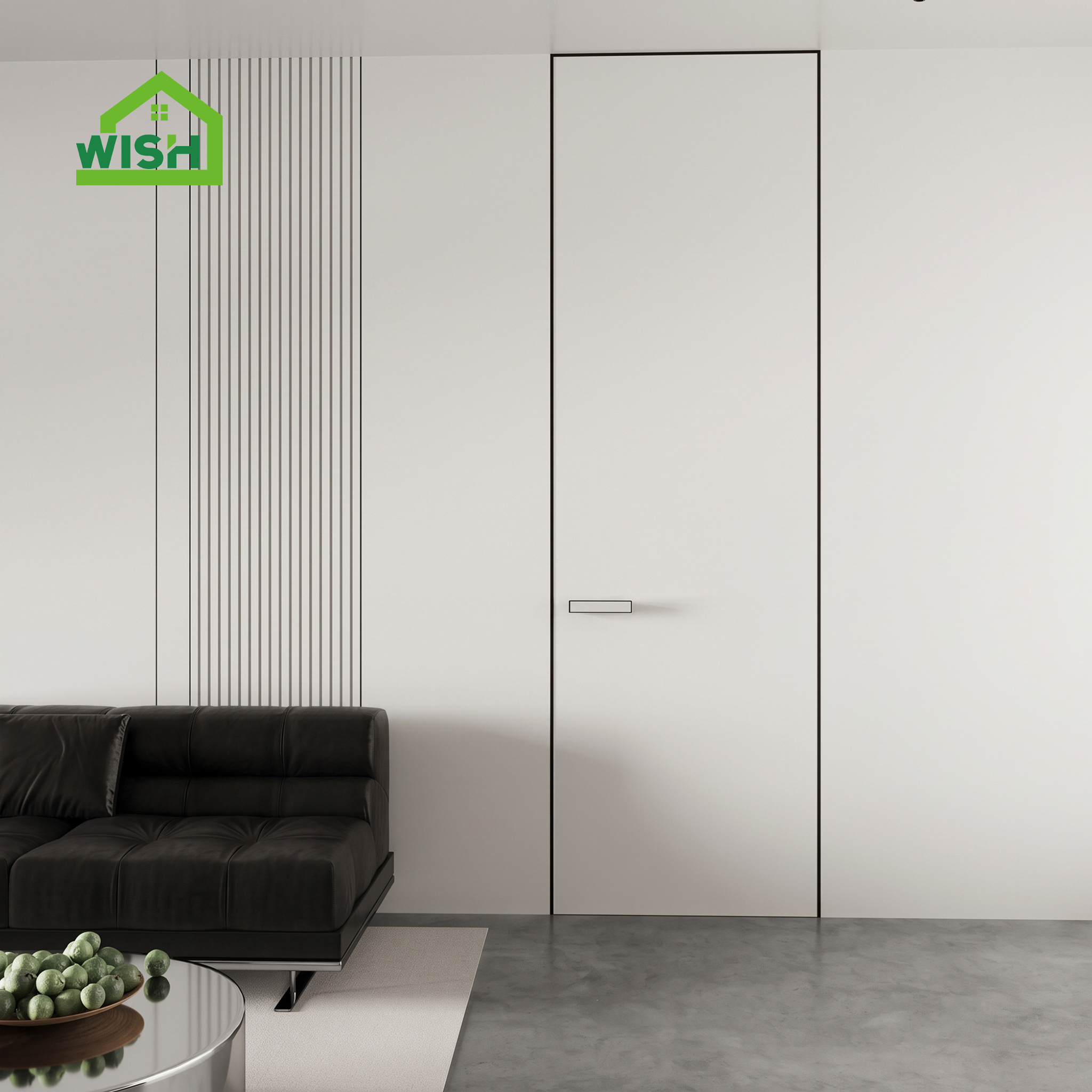 Modern Hidden Frameless Wooden Swing Door Finished Composite Panel Interior for Livingroom Apartment Hotel Villa Project