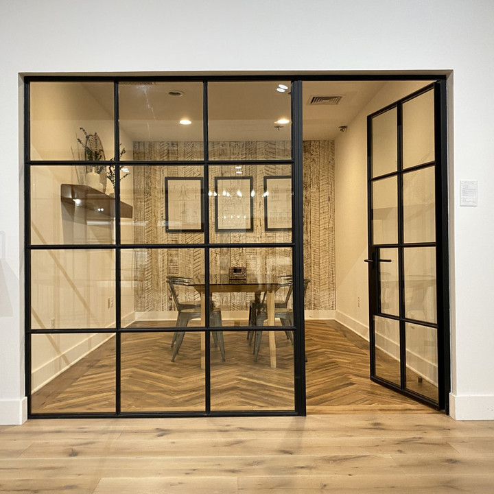 China Supplier Customized Size Metal Framed French Wrought Iron Indoor Walls Divider Aluminium Glass Doors