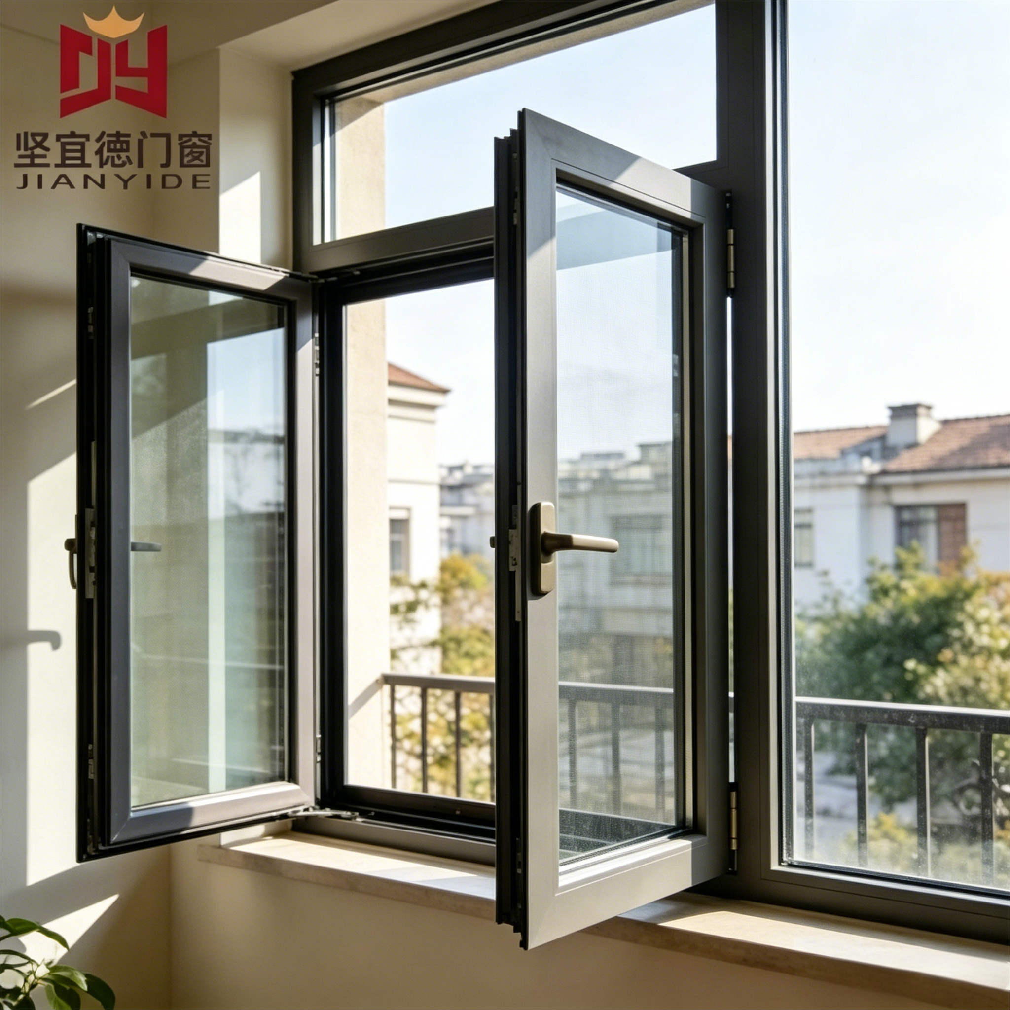 Thermal Break Aluminum Casement Window With Double Glazed Tempered Glass For Villa Projects, Custom Size OEM