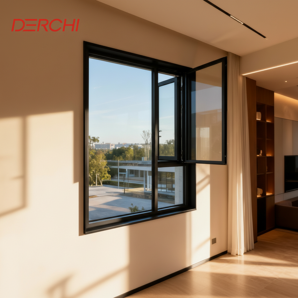 DERCHI Factory Direct Sales Tinted Aluminum Casement Windows Outward Thermal Break Casement Windows For House