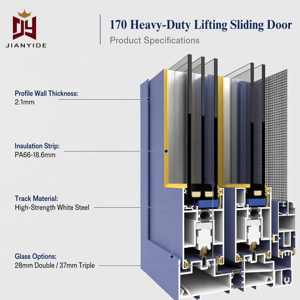 Aluminium Exterior Sliding Doors Heavy Duty Lift and Slide Door Detail Shot