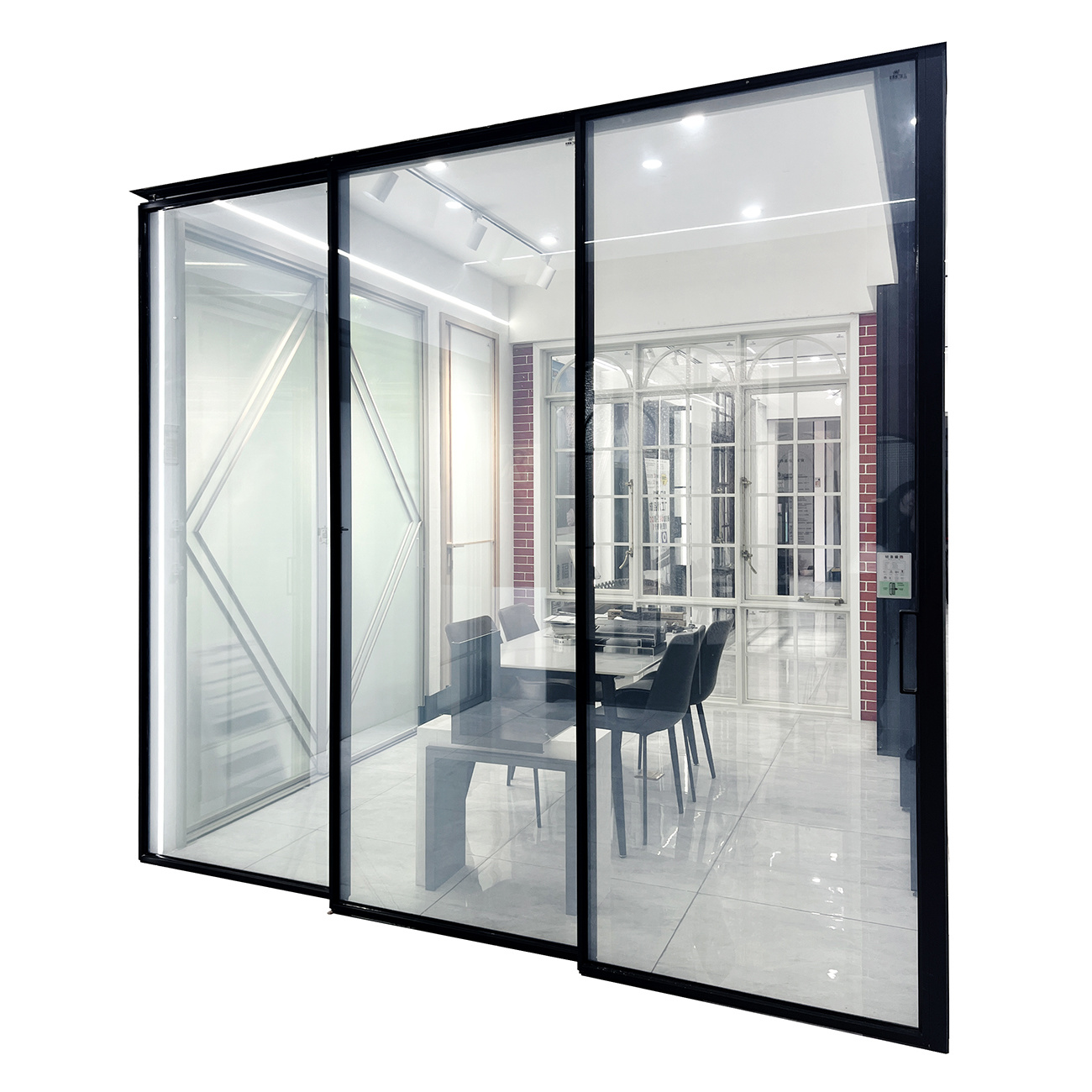 Triple Track Flush Threshold Exterior Aluminum Sliding Glass Door