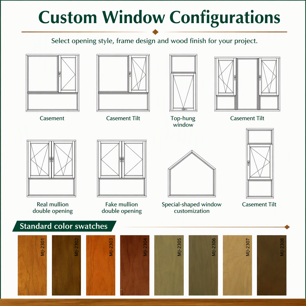 CHAMBROAD Aluminum Wood Composite Window Double Glazed Low-E Glass German Fittings Anti Hurricane CE Certified for Villa