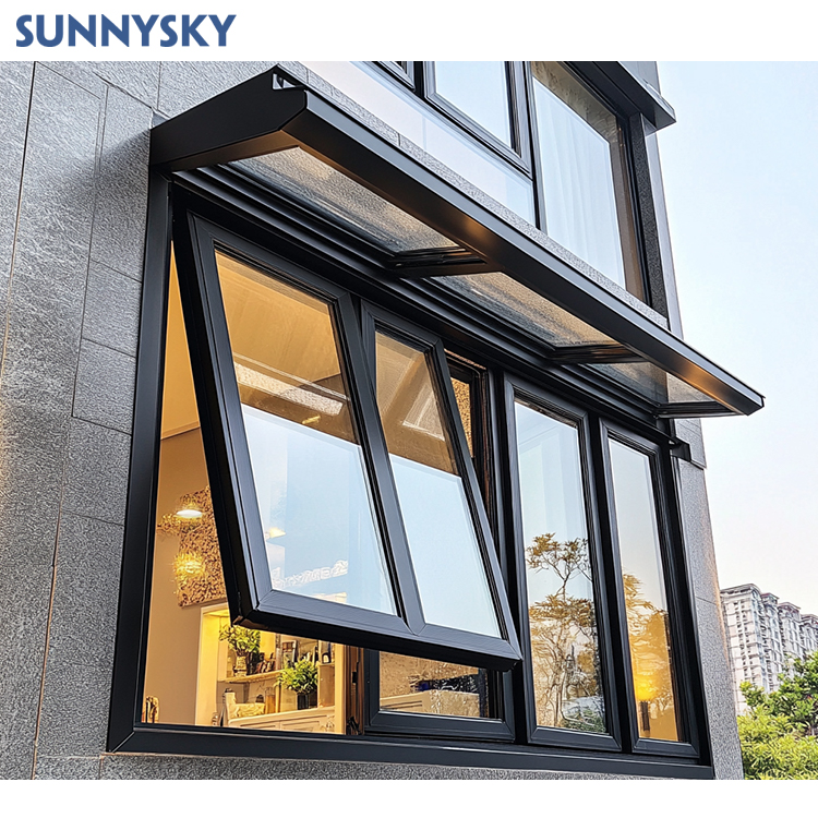 Sunnysky Large Modern Glass Thermal Break Aluminum Awning Window for Internal Outdoor Use Swing Aluminum Alloy for Residential