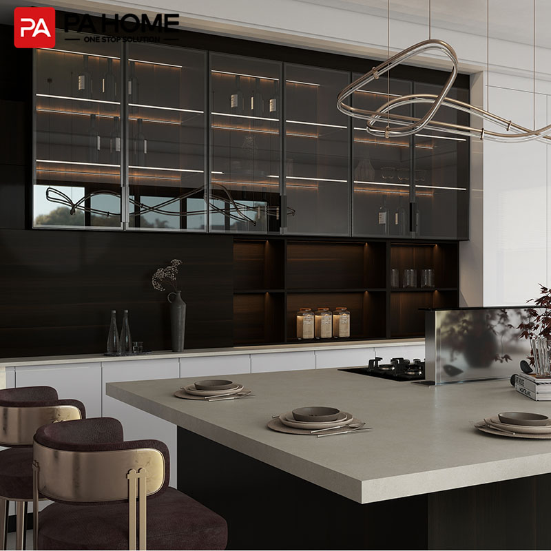 PA Modern Design Black and White Aluminum Glass Cabinet Doors Kitchen Cabinets