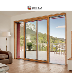Thermal Break Aluminum Wood Grain Patio Sliding Door Double Tempered Glass