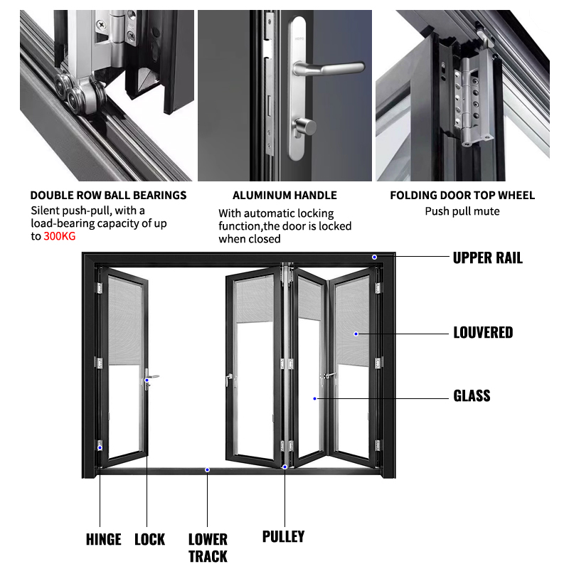 EEHE Heavy Duty Aluminum Folding Patio Door With Strong Thermal Break Glass And Durable Bi-Fold Design