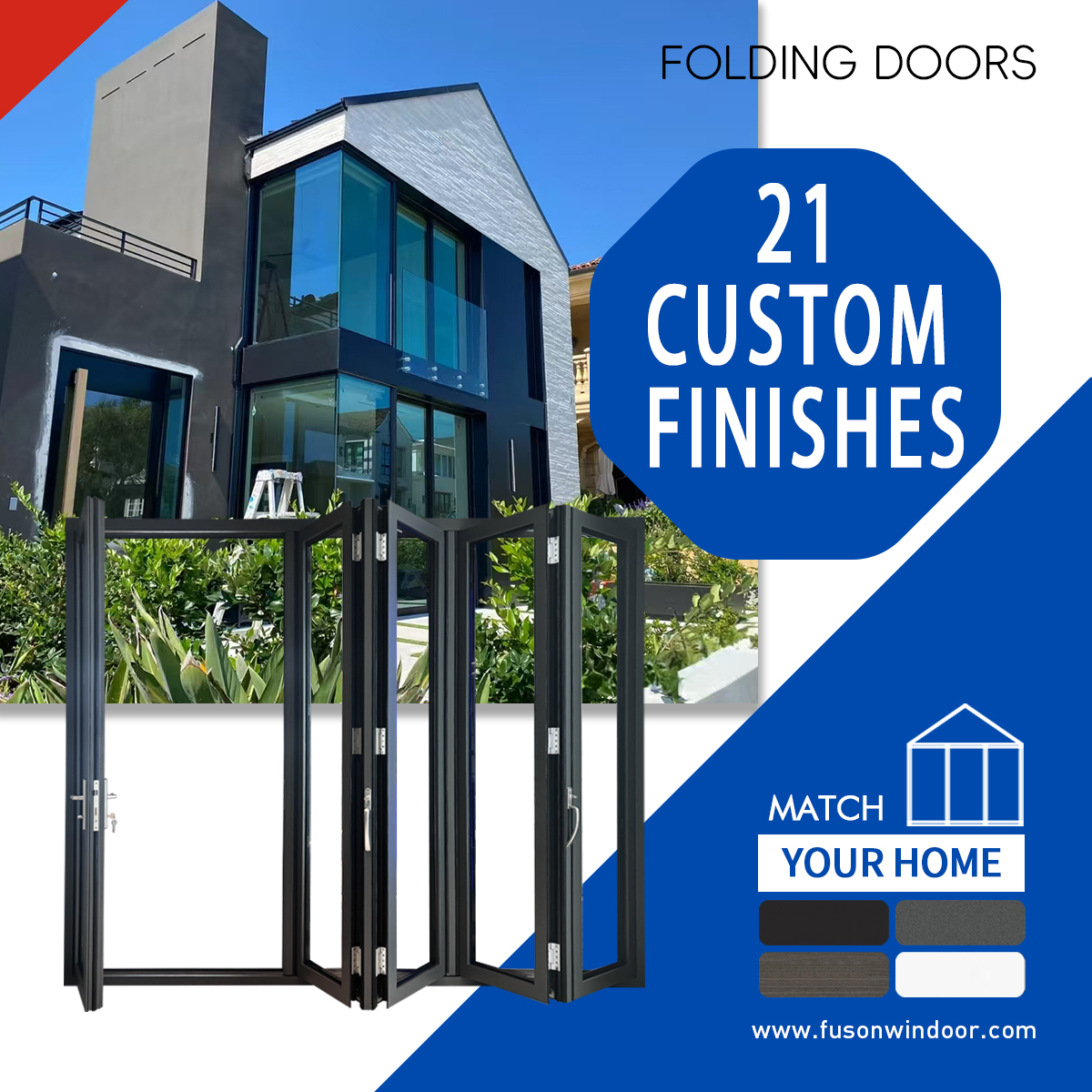 Fuson Best New Products Of 2023 Exterior Accordion Kitchen Bi Fold Door Aluminum Glass Folding Doors For Veranda