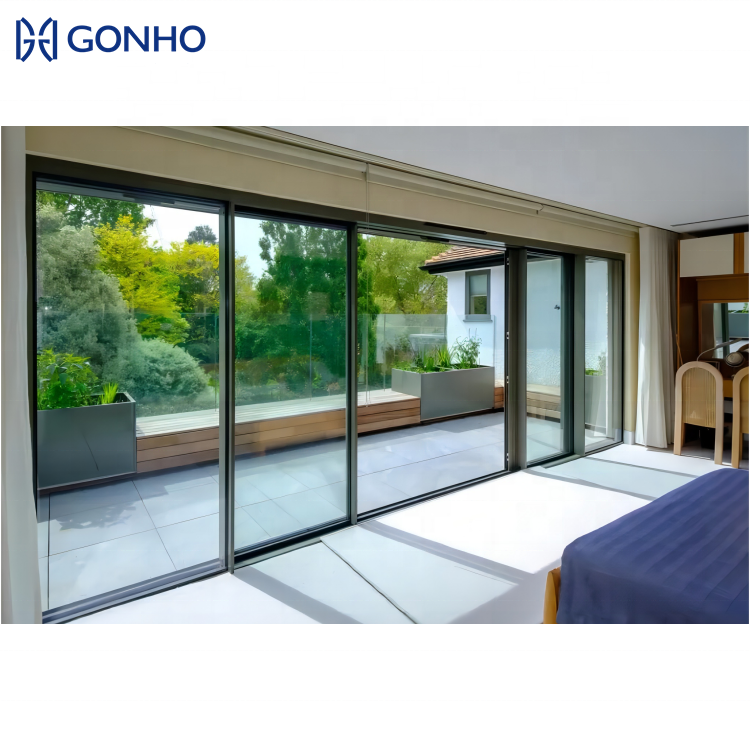 GONHO Narrow Frame Tempered Aluminumdoor Glass Pocket Slide Doors Double Triple Glazed Door With Screen