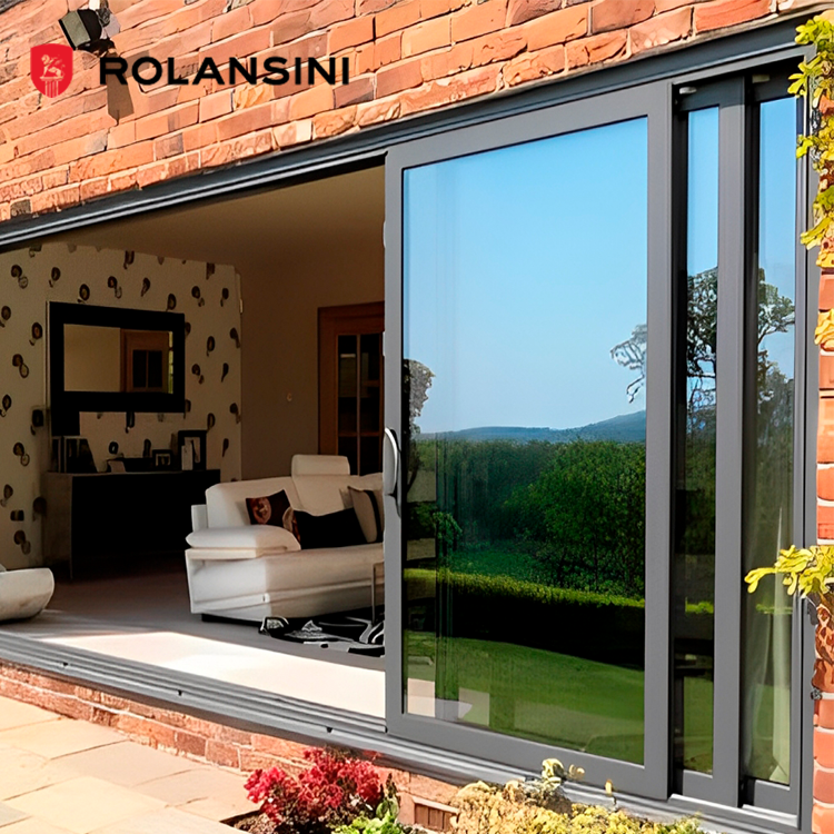 Rolansini Weatherproof 2/3/4 Panels Slide Door Aluminum Non Thermal Break Tempered Glass Sliding Doors for Courtyards