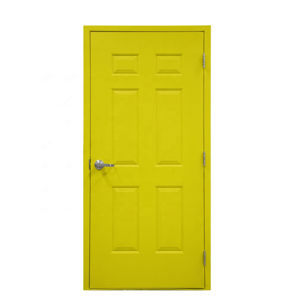 Wh Intertek 90 Mins Fireproof Steel and Glass Door 6 Panel Embossed Hollow Metal Fire Rated Commercial Hospital Modern Finished