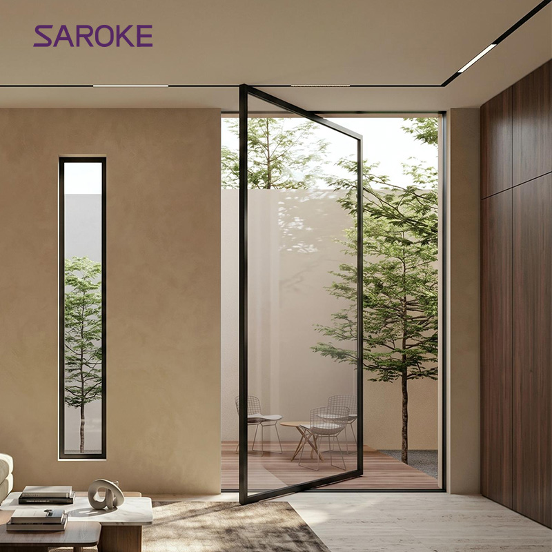 Black China Foshan Large Horizontal Exterior Modern Luxury Smart Aluminium Glass Pivot Doors