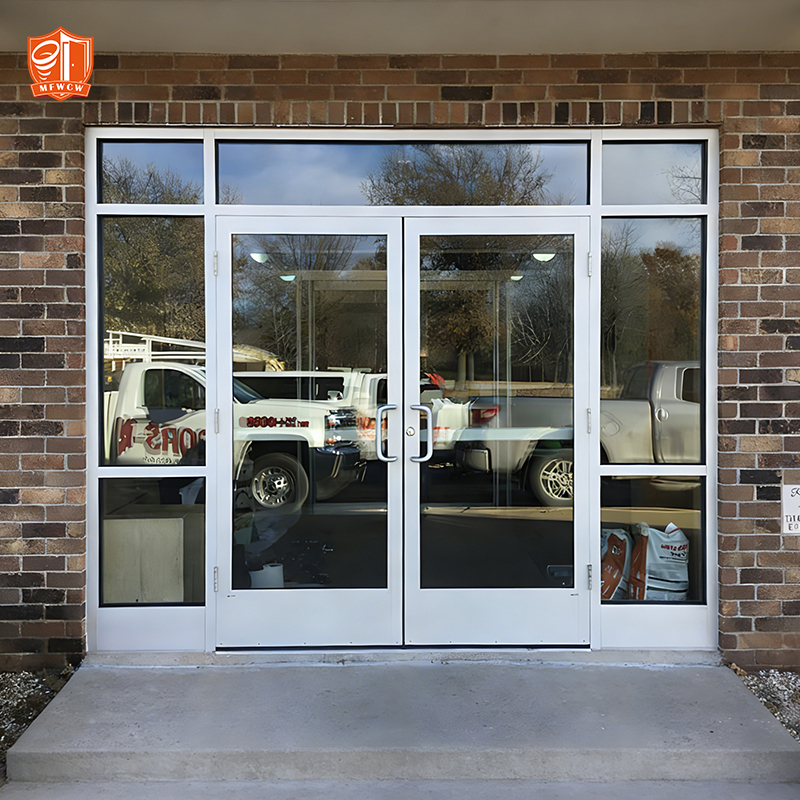 Customized Office Entrance Doors Windproof Aluminum Frame Store Front Doors Glass Doors for Business