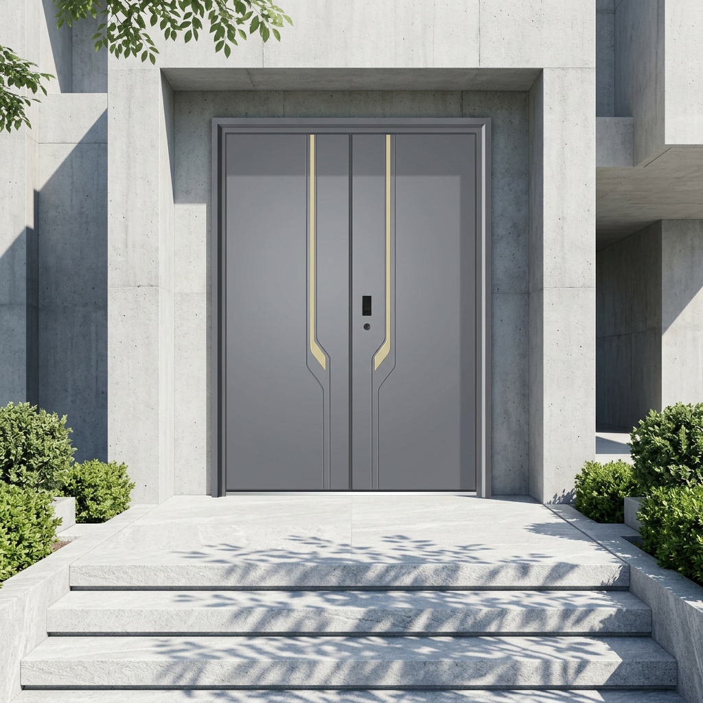 Cast Aluminum Contemporary Swing Fire Prevention Entry Door For Exterior Bedroom Villa Security Unequal Double-Leaf Door