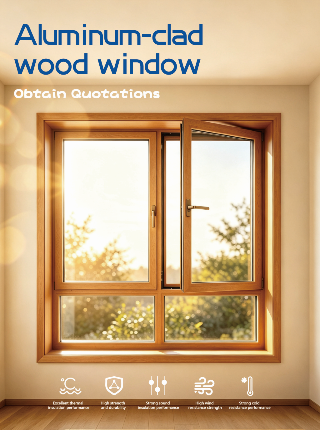 Premium Solid Wood Aluminum Clad Windows Multi-Chamber Frame Triple Glazed Sound Insulation Wooden Windows
