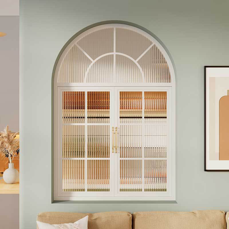 Premium French Style Arched Aluminium Alloy Casement Window Fluted Glass for Residential Interior