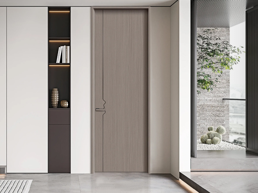 Custom Manufactured Narrow Frame Door Aluminum Wood Grain Waterproof Single Door for Household Indoor Decoration
